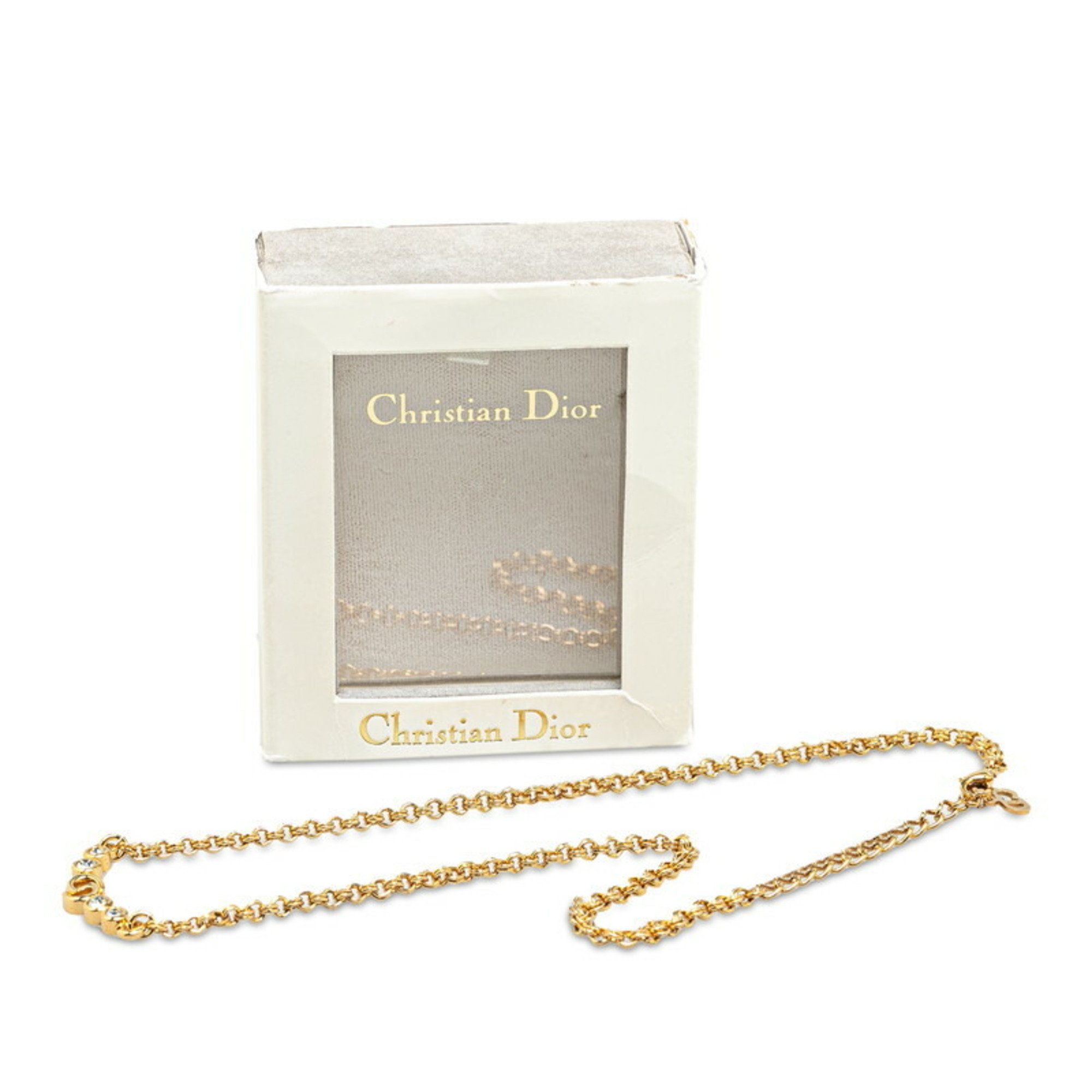 Christian Dior Dior CD rhinestone necklace gold plated for women