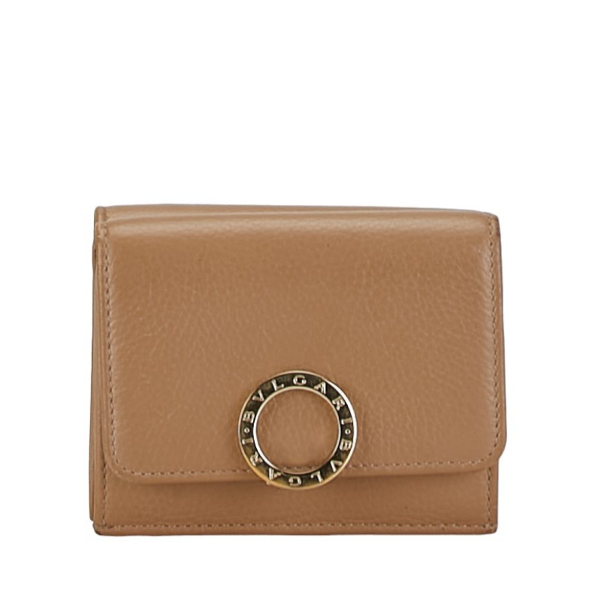 BVLGARI Tri-fold Wallet 291770 Brown Calf Leather Women's