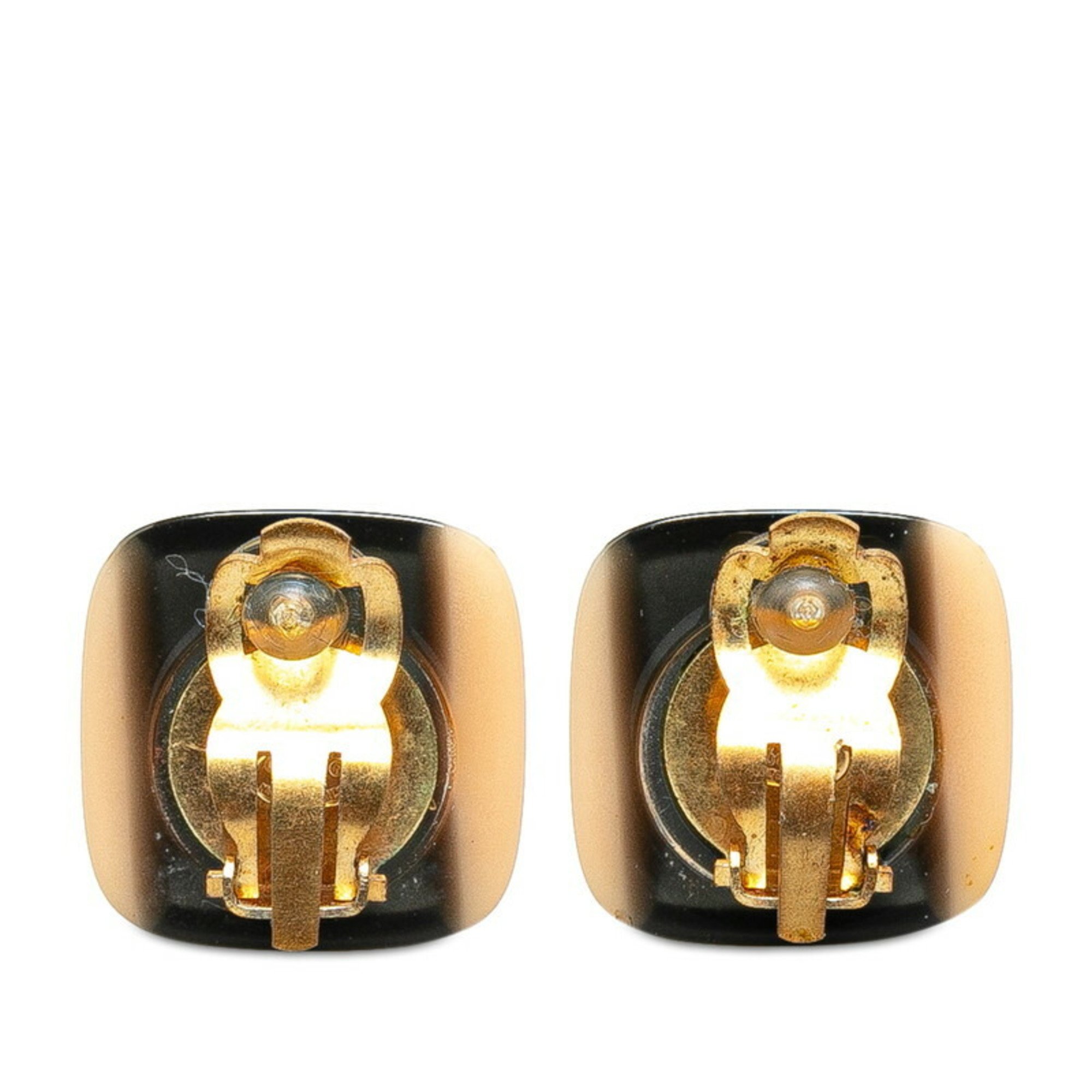 Chanel Coco Mark Square Earrings Black Gold Plastic Plated Women's CHANEL