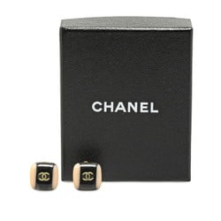 Chanel Coco Mark Square Earrings Black Gold Plastic Plated Women's CHANEL