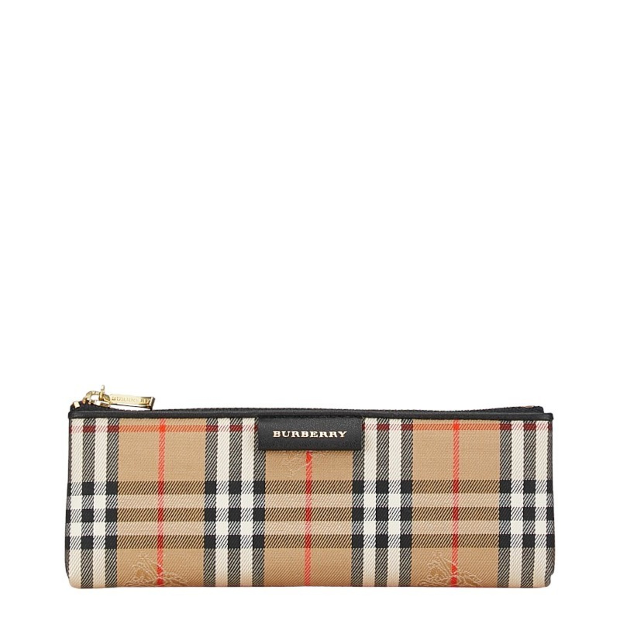 Burberry Nova Check Shadow Horse Pencil Case Beige Canvas Women's BURBERRY