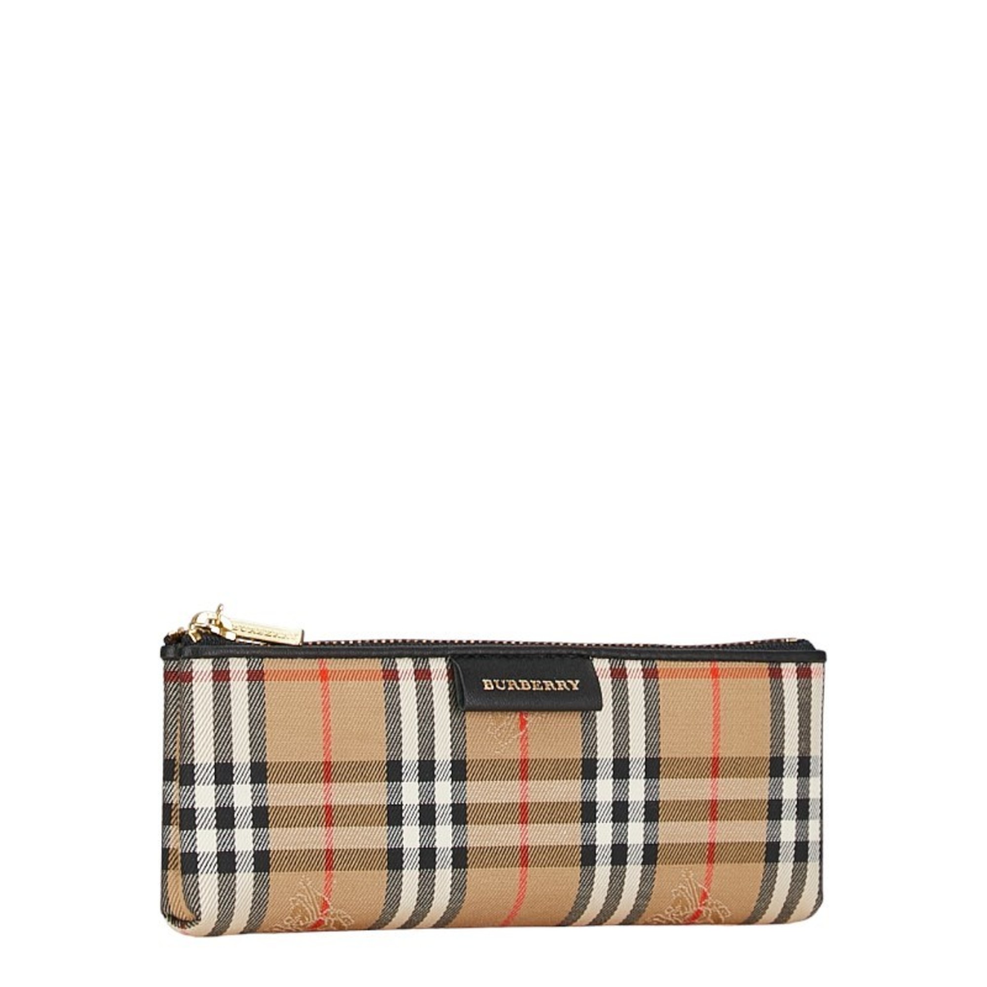 Burberry Nova Check Shadow Horse Pencil Case Beige Canvas Women's BURBERRY