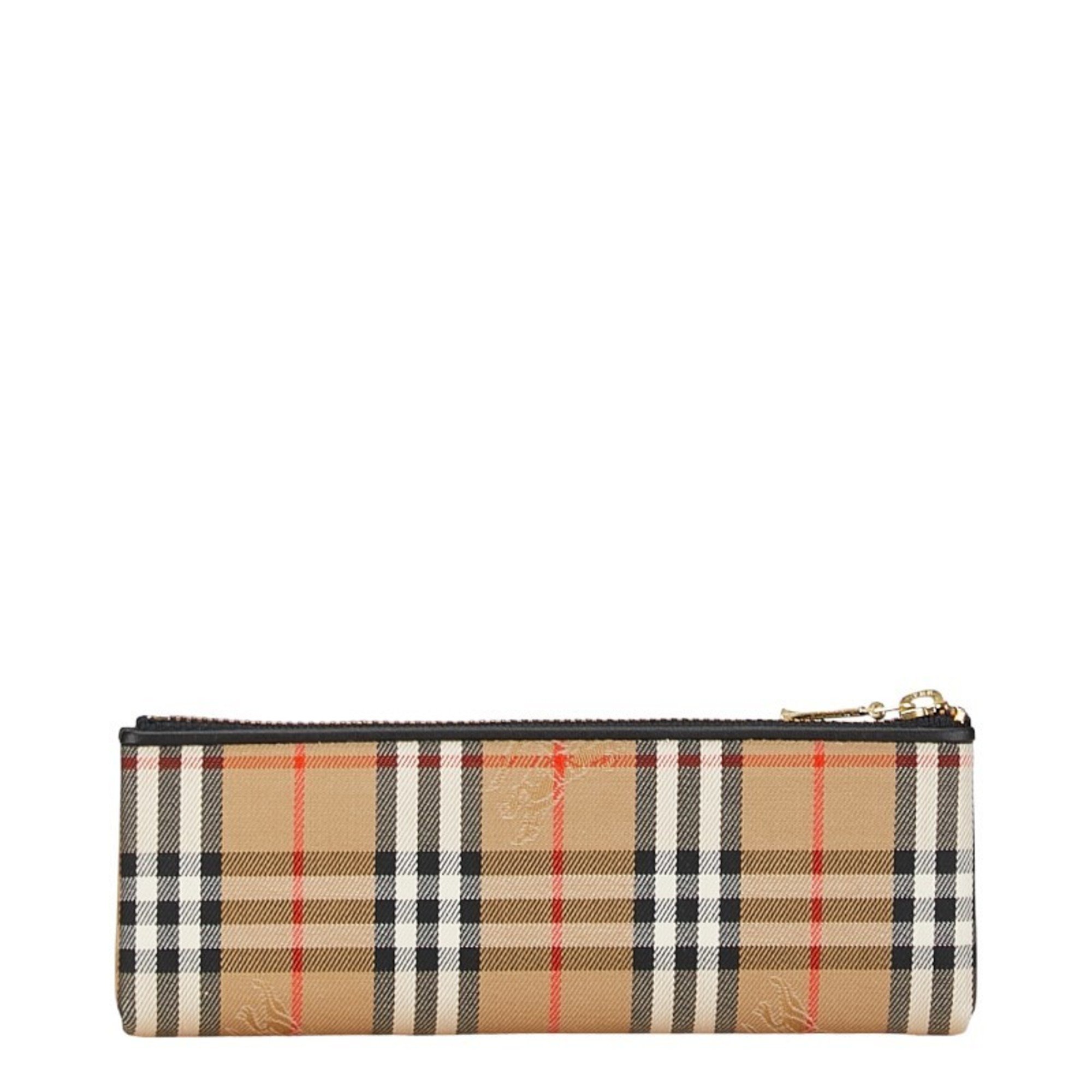 Burberry Nova Check Shadow Horse Pencil Case Beige Canvas Women's BURBERRY