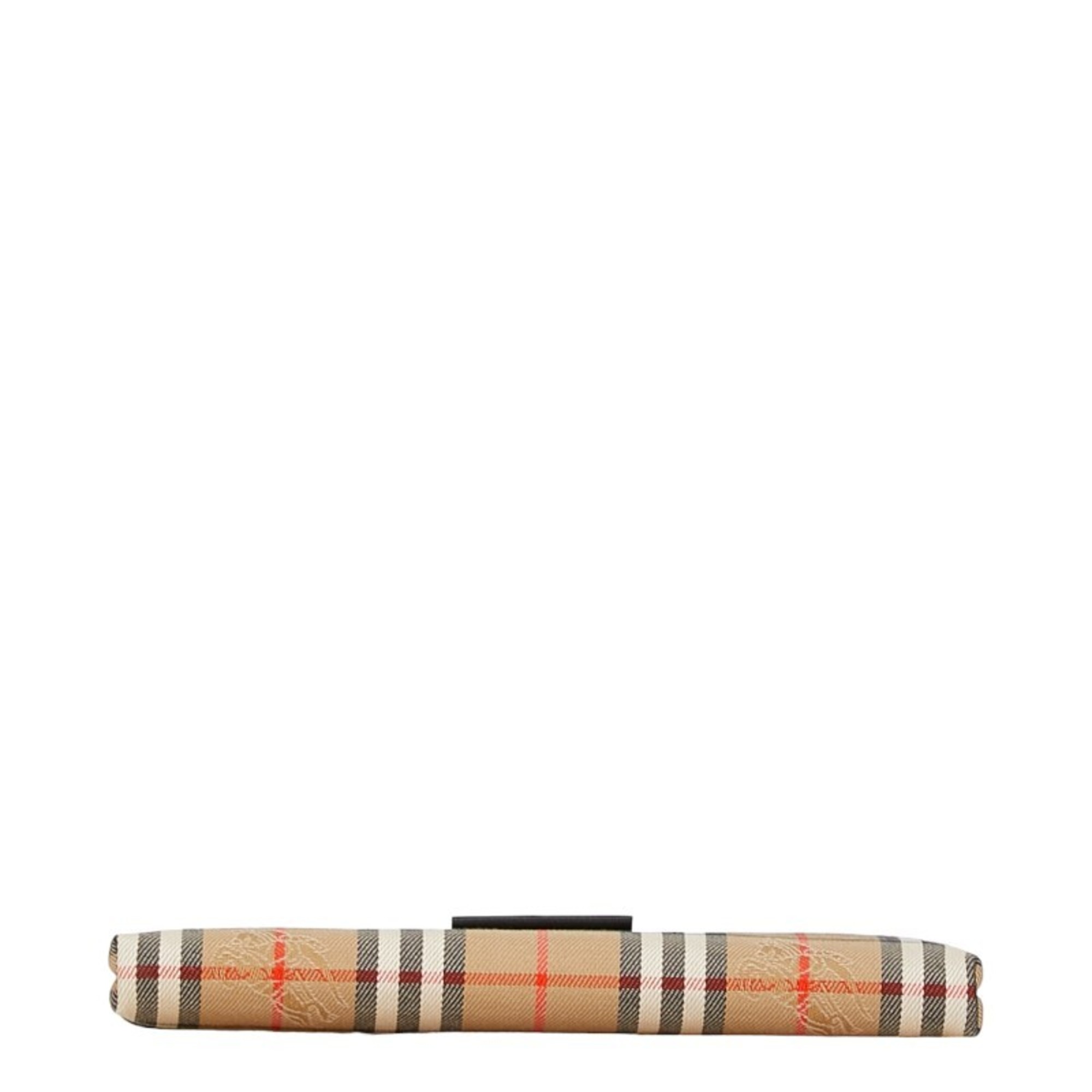 Burberry Nova Check Shadow Horse Pencil Case Beige Canvas Women's BURBERRY