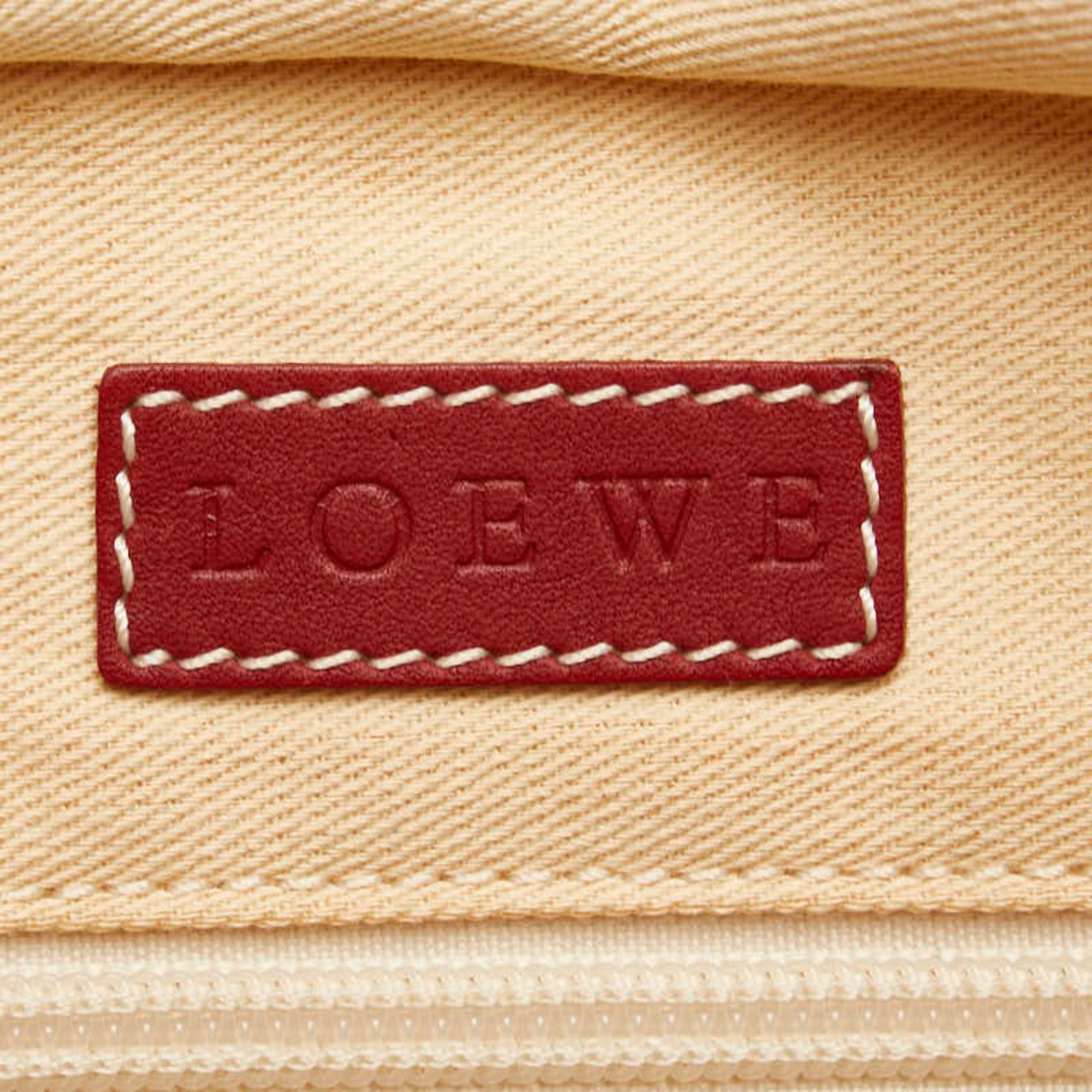 LOEWE Anagram Amazona 36 Handbag White Red Canvas Leather Women's