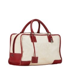 LOEWE Anagram Amazona 36 Handbag White Red Canvas Leather Women's