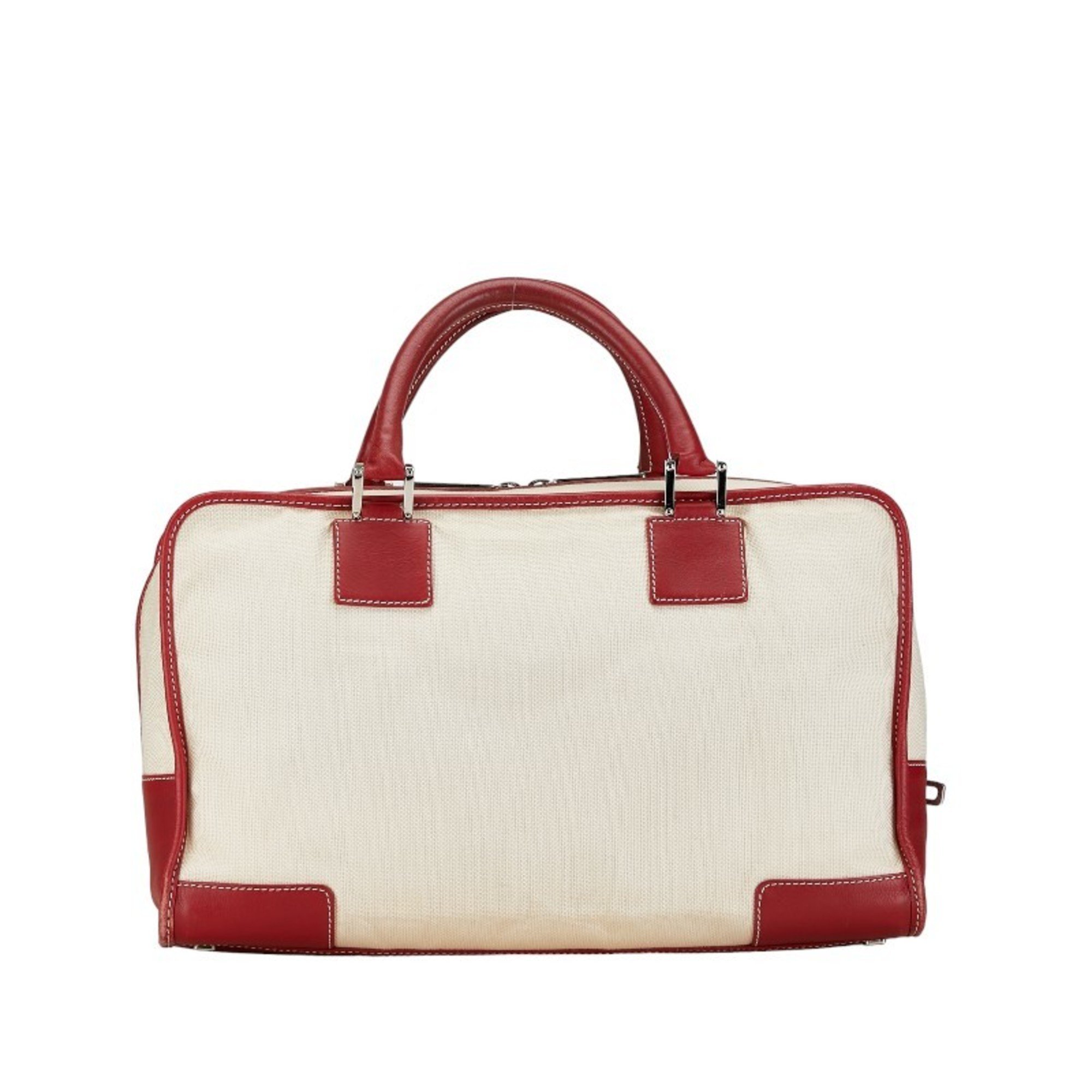 LOEWE Anagram Amazona 36 Handbag White Red Canvas Leather Women's