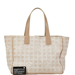 Chanel New Travel Line MM Tote Bag Handbag Beige Greige Canvas Leather Women's CHANEL