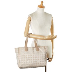 Chanel New Travel Line MM Tote Bag Handbag Beige Greige Canvas Leather Women's CHANEL