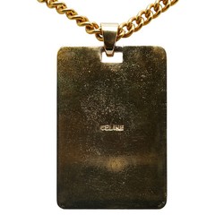 CELINE Carriage Plate Necklace Gold Plated Women's