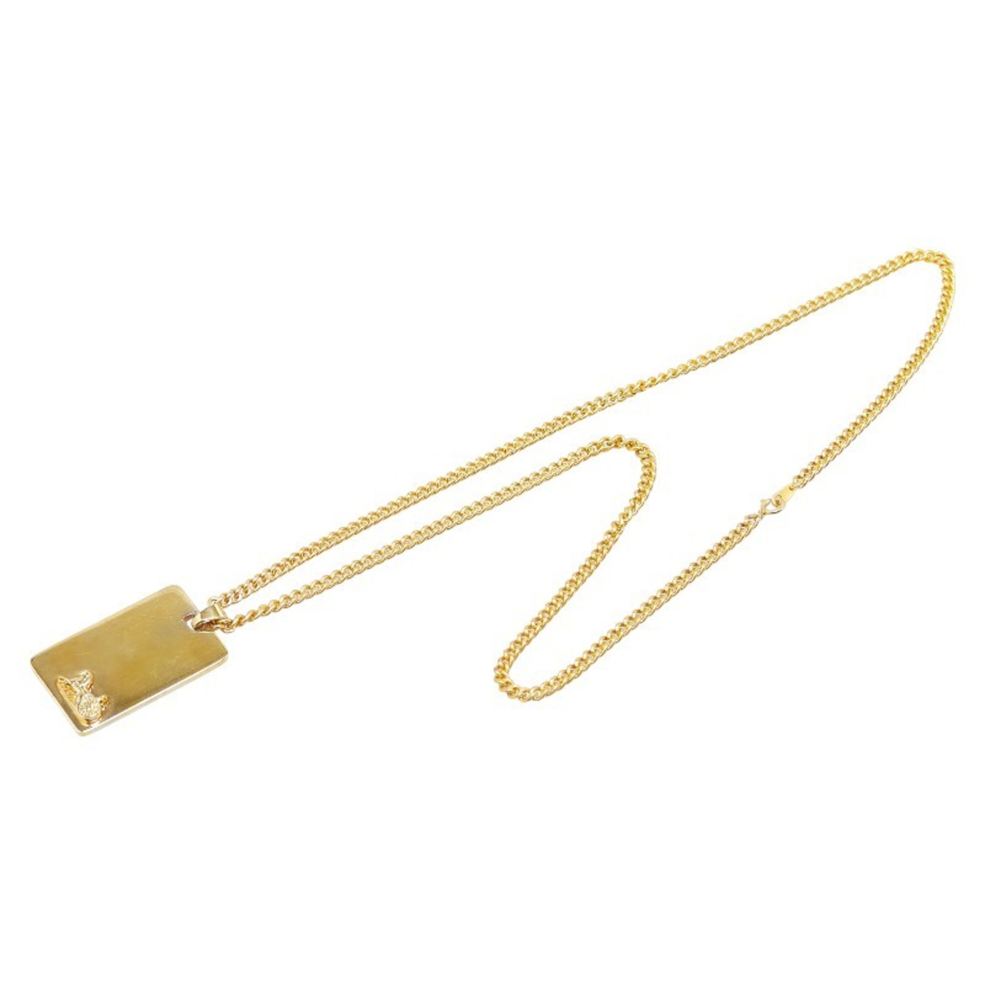 CELINE Carriage Plate Necklace Gold Plated Women's