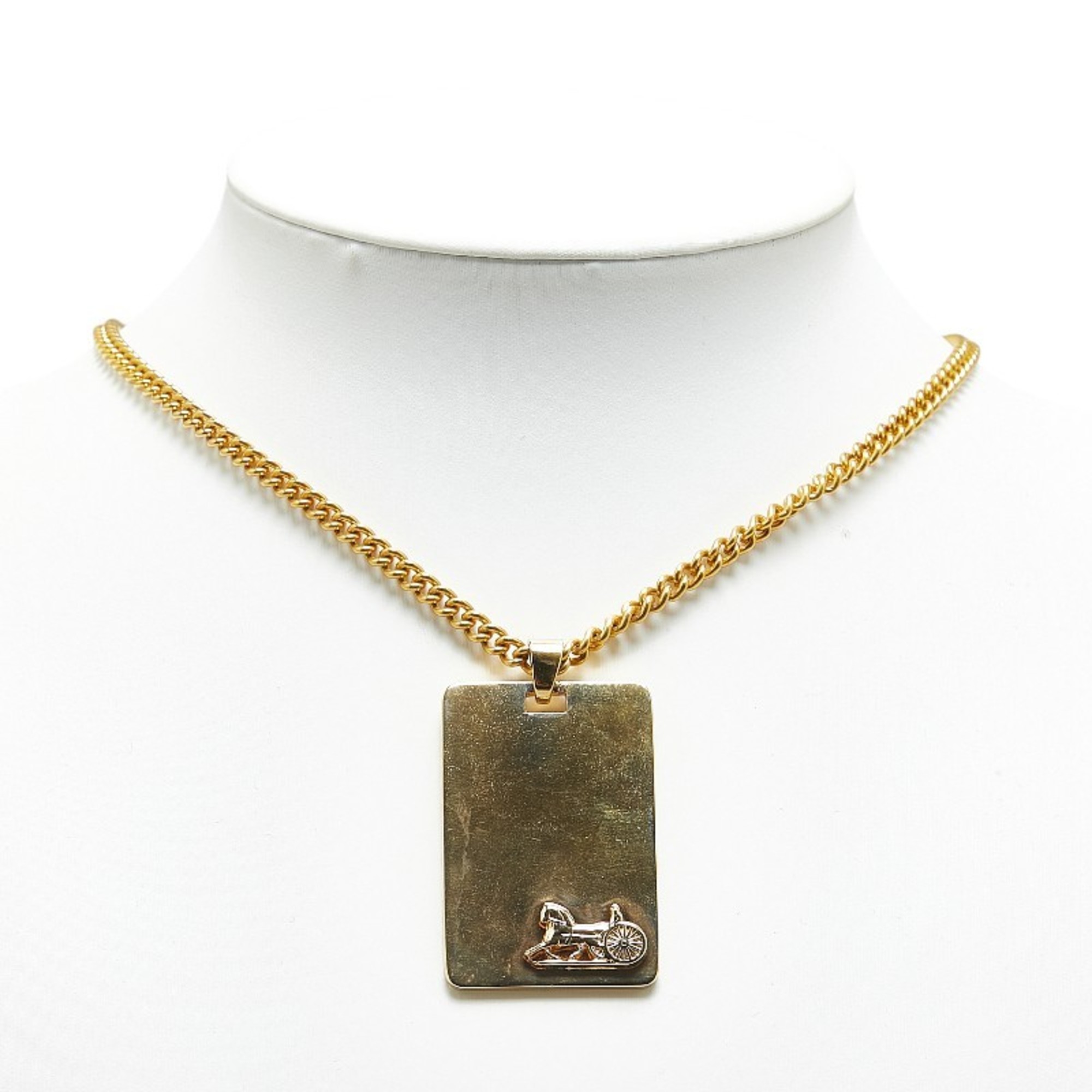 CELINE Carriage Plate Necklace Gold Plated Women's