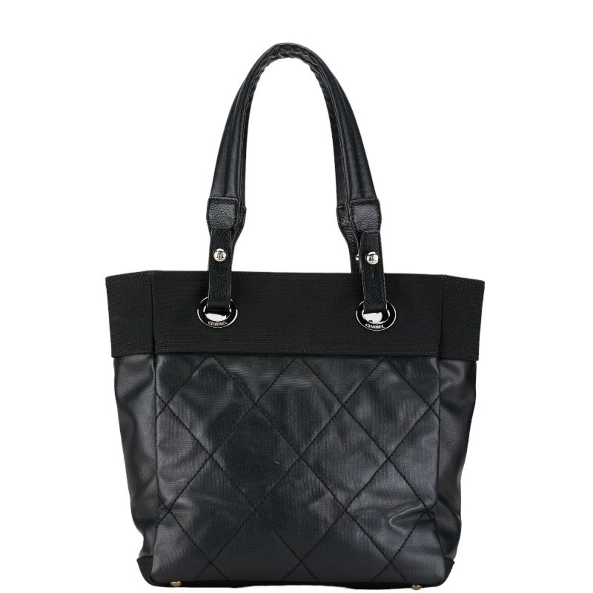 Chanel Coco Mark Paris Biarritz Tote PM Bag Handbag A34208 Black PVC Canvas Women's CHANEL