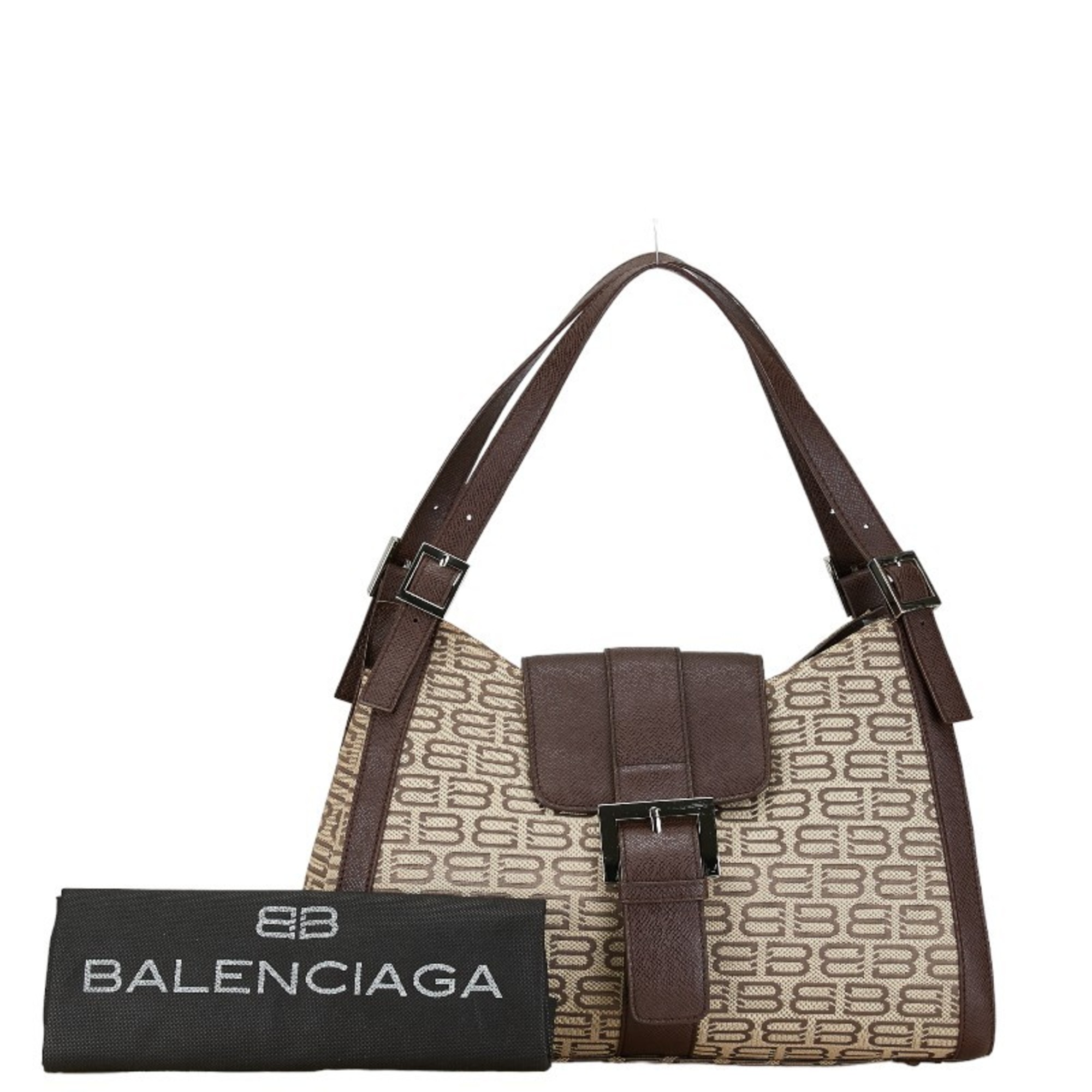 Balenciaga BB handbag tote bag beige brown canvas leather women's BALENCIAGA