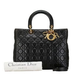 Christian Dior Dior Cannage Lady Handbag Shoulder Bag Black Lambskin Women's