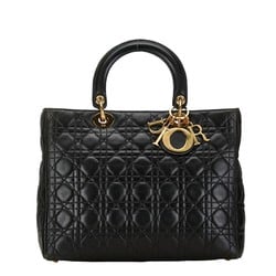 Christian Dior Dior Cannage Lady Handbag Shoulder Bag Black Lambskin Women's