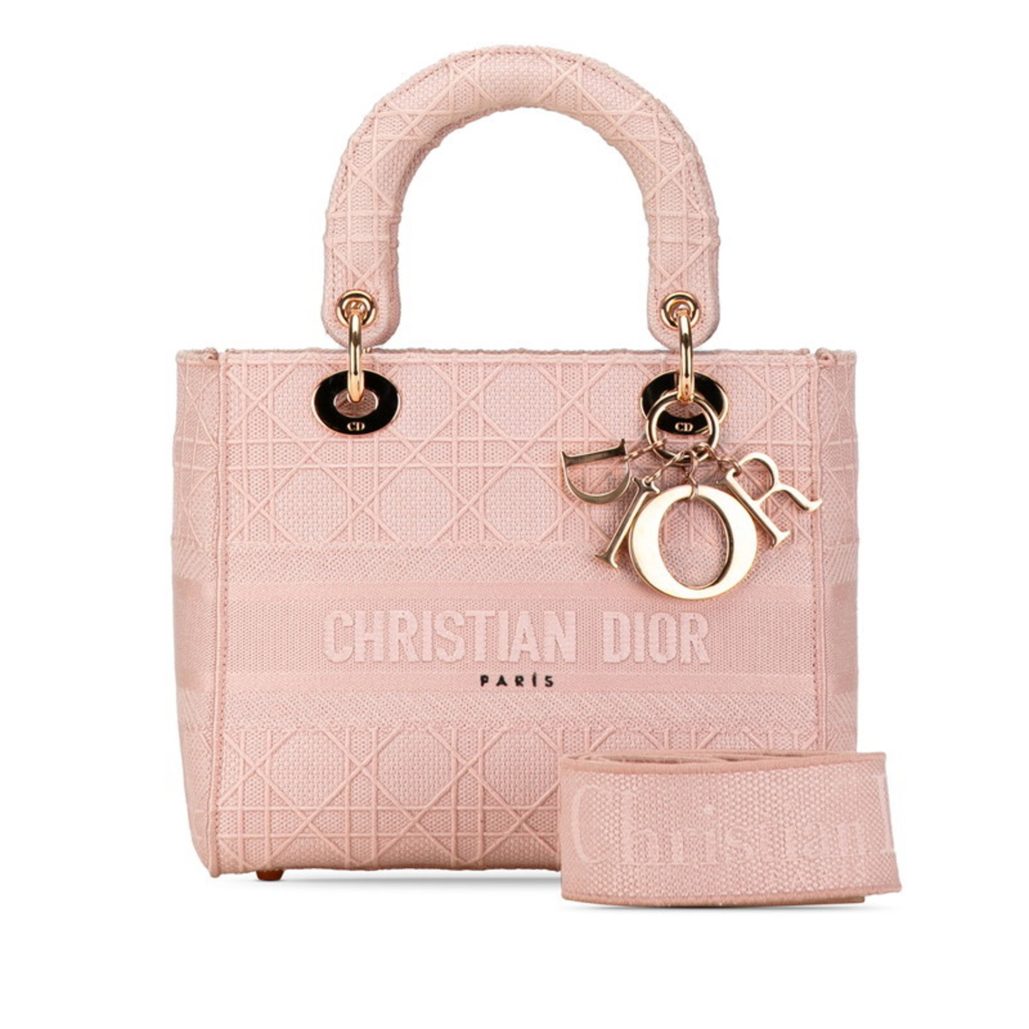 Christian Dior Dior Cannage Diorissimo Lady Handbag Shoulder Bag Pink Canvas Women's