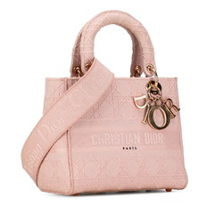 Christian Dior Dior Cannage Diorissimo Lady Handbag Shoulder Bag Pink Canvas Women's