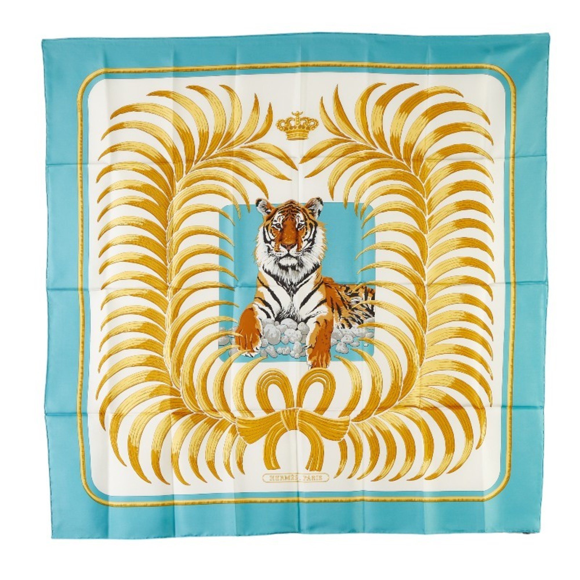 Hermes Carre 90 TIGRE ROYAL Royal Tiger Scarf Muffler Blue Silk Women's HERMES