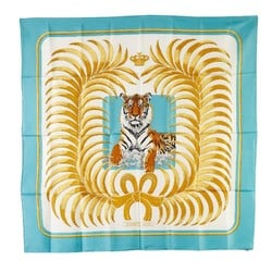 Hermes Carre 90 TIGRE ROYAL Royal Tiger Scarf Muffler Blue Silk Women's HERMES