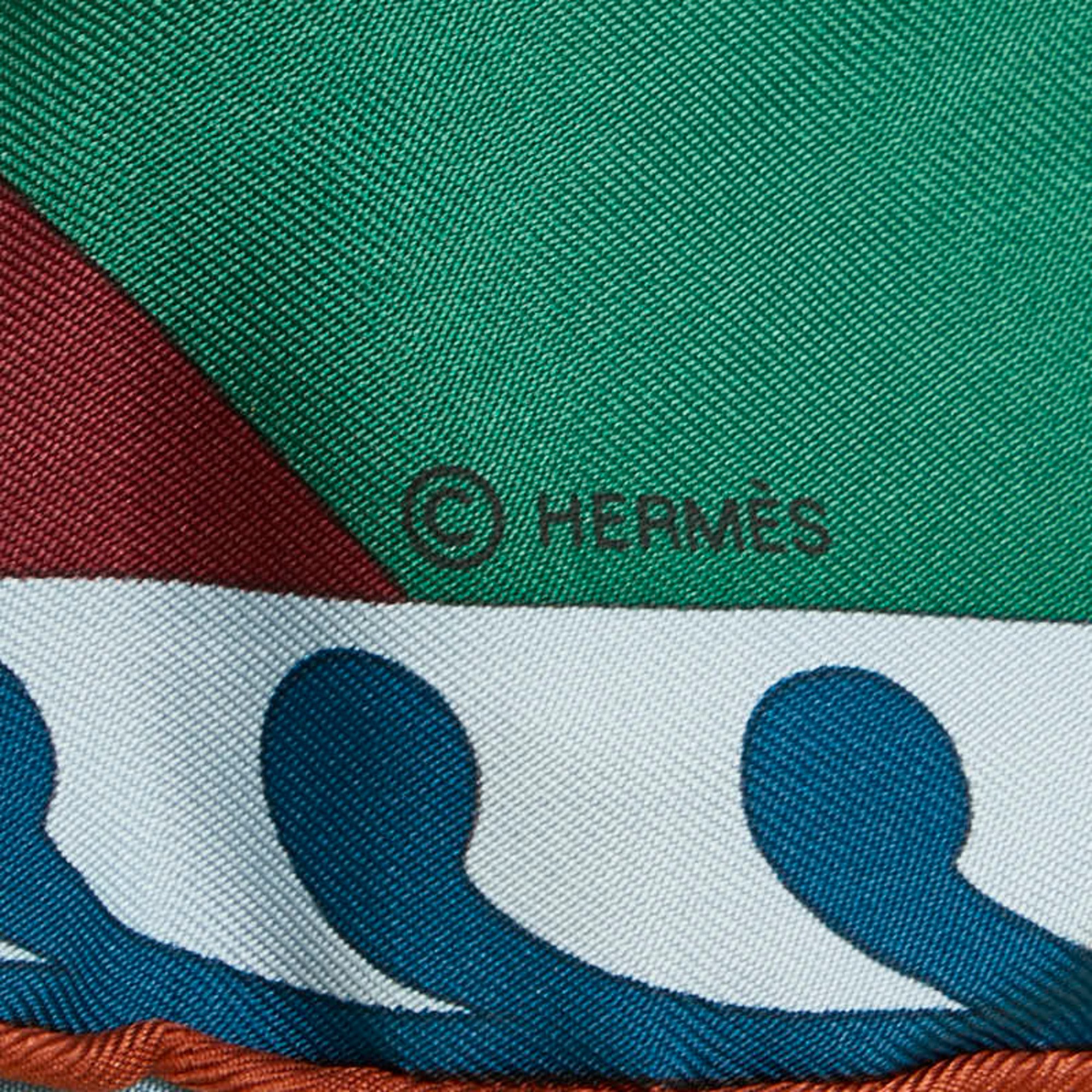 Hermes Carre 90 PILOTARI Basque Pelota Scarf Muffler Green Multicolor Silk Women's HERMES