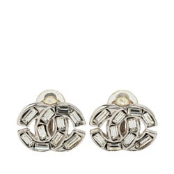 Chanel Coco Mark Rhinestone Bucket Earrings Silver Plated Women's CHANEL