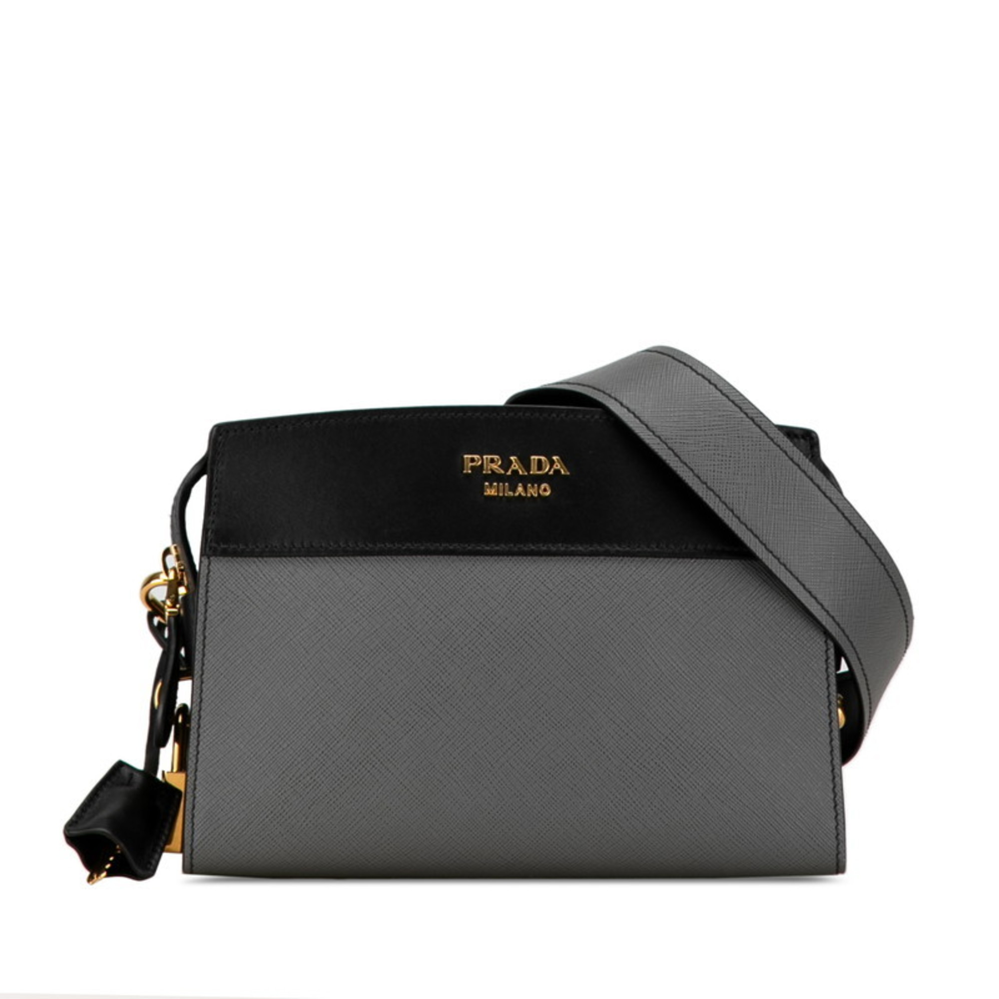 Prada Esplanade Bicolor Shoulder Bag 1BH043 Black Leather Saffiano Women's PRADA