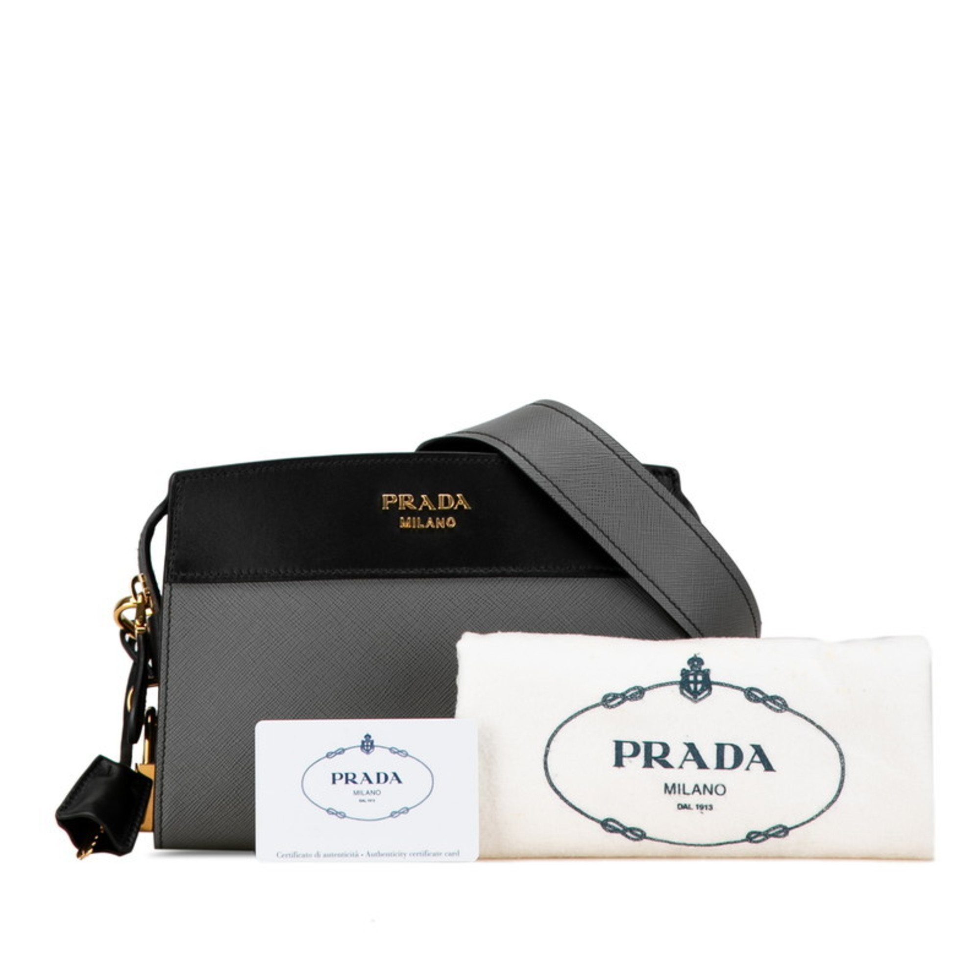 Prada Esplanade Bicolor Shoulder Bag 1BH043 Black Leather Saffiano Women's PRADA