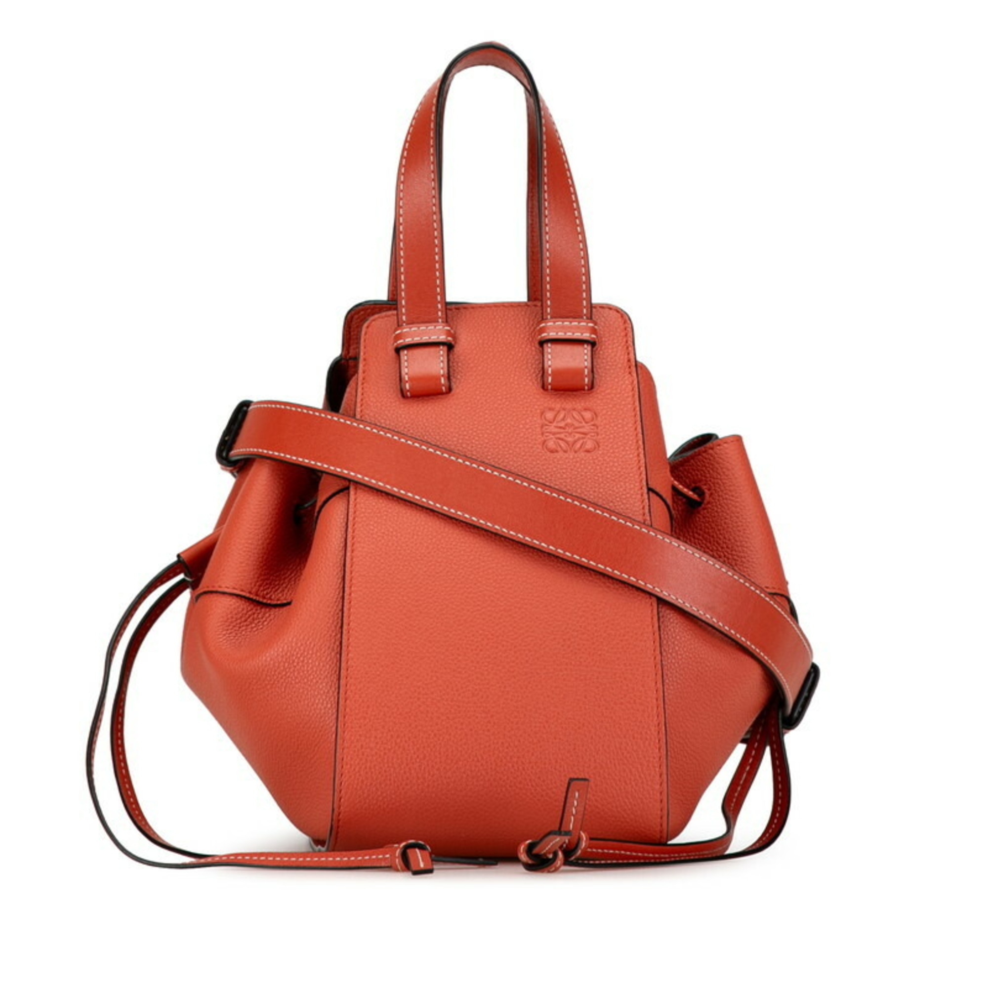 LOEWE Anagram Hammock Drawstring Small Handbag Shoulder Bag Coral Orange Leather Women's