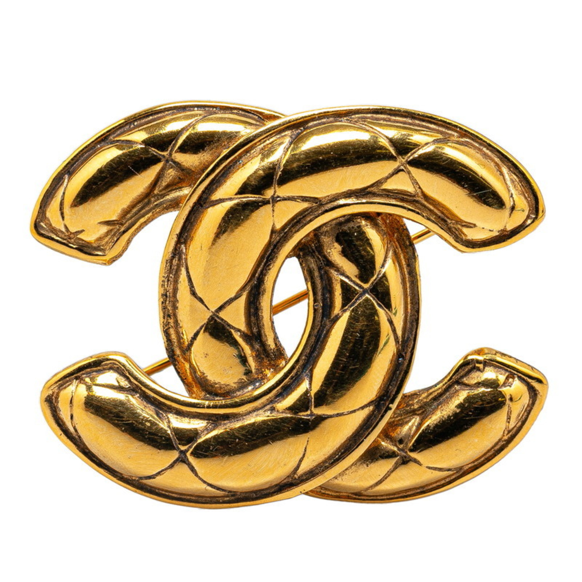 Chanel Matelasse Coco Mark Brooch Gold Plated Women's CHANEL