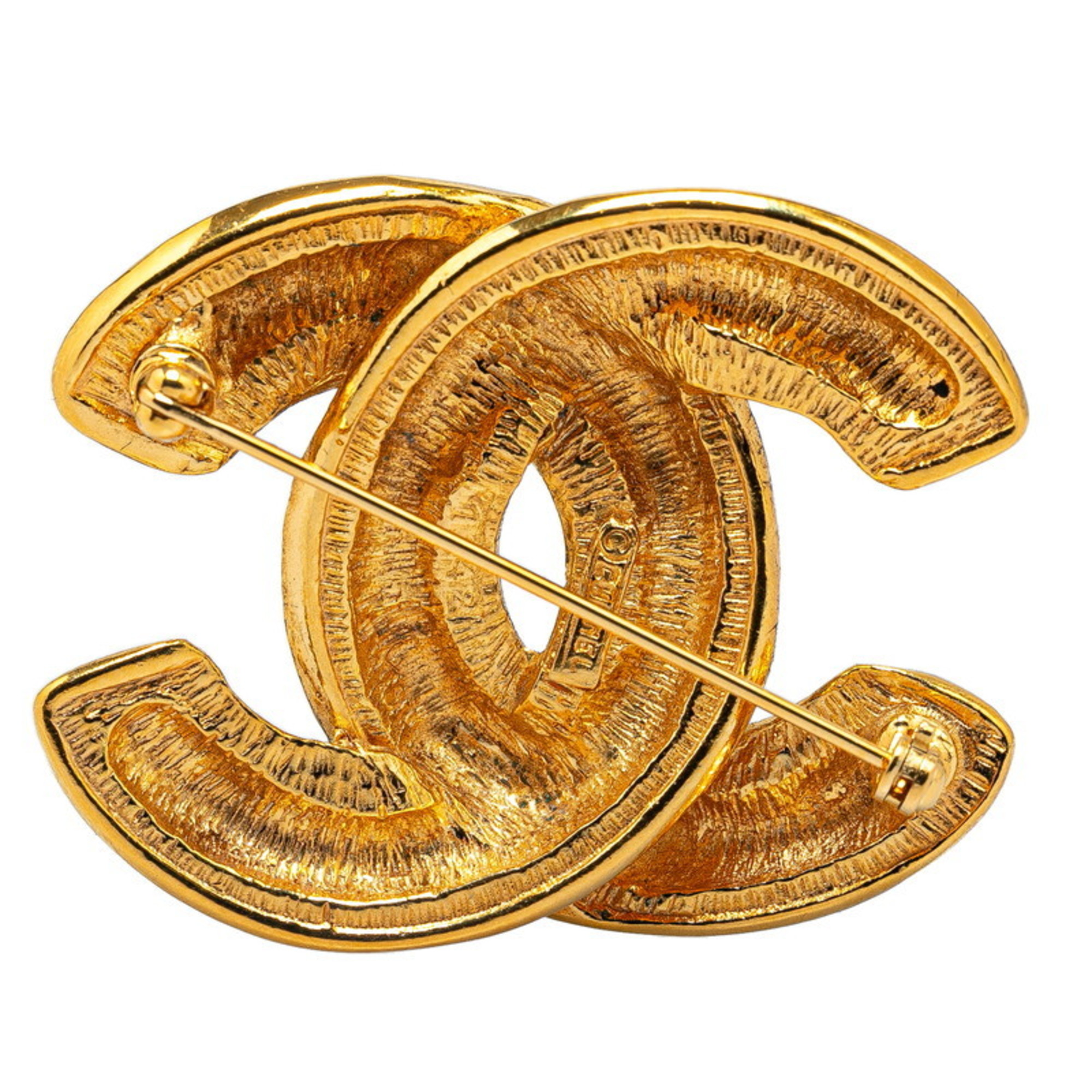 Chanel Matelasse Coco Mark Brooch Gold Plated Women's CHANEL