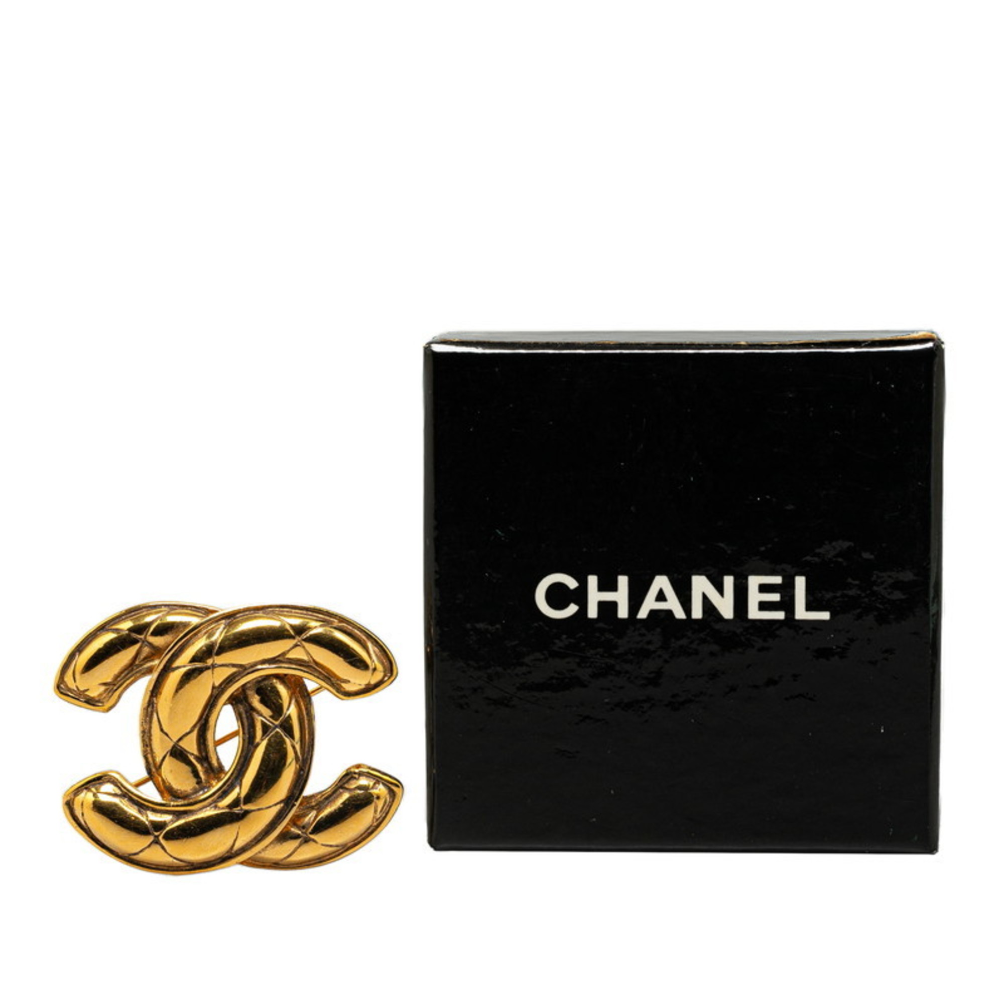 Chanel Matelasse Coco Mark Brooch Gold Plated Women's CHANEL