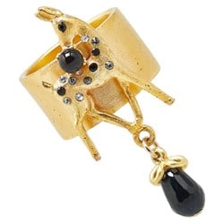 Chanel Rhinestone Deer Bambi Motif Ring Gold Black Plated Women's CHANEL