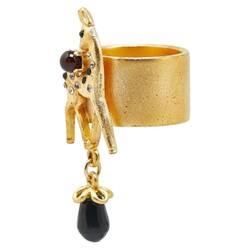 Chanel Rhinestone Deer Bambi Motif Ring Gold Black Plated Women's CHANEL