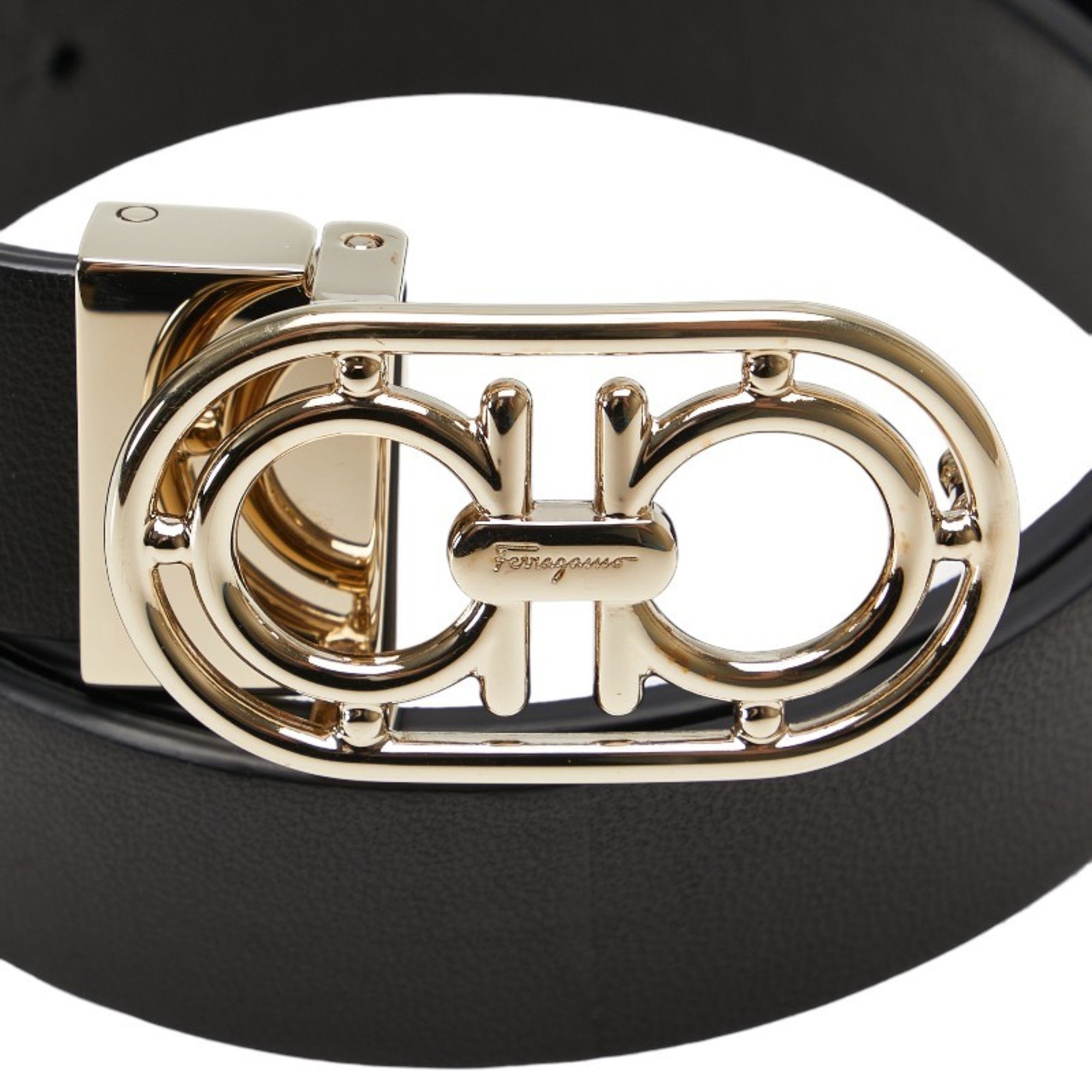 Salvatore Ferragamo Gancini Belt Black Leather Men's