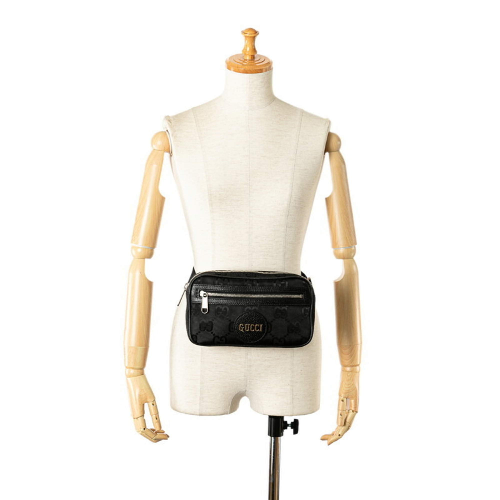 Gucci GG Nylon Off the Grid Waist Bag Body 631341 Black Leather Women's GUCCI