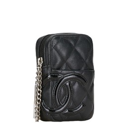 CHANEL Matelasse Cambon Line Cigarette Case Black Leather Women's