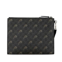 Gucci GG Supreme Tiger Print Clutch Bag 575136 Black PVC Leather Women's GUCCI