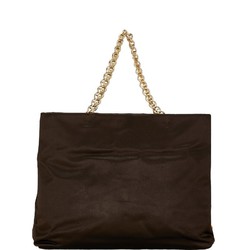 Prada Triangle Plate Chain Shoulder Bag Tote Brown Satin Women's PRADA