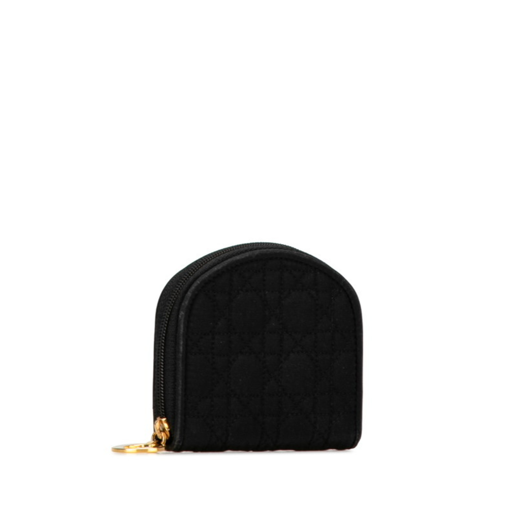 Christian Dior Dior Cannage Coin Case Black Nylon Women's