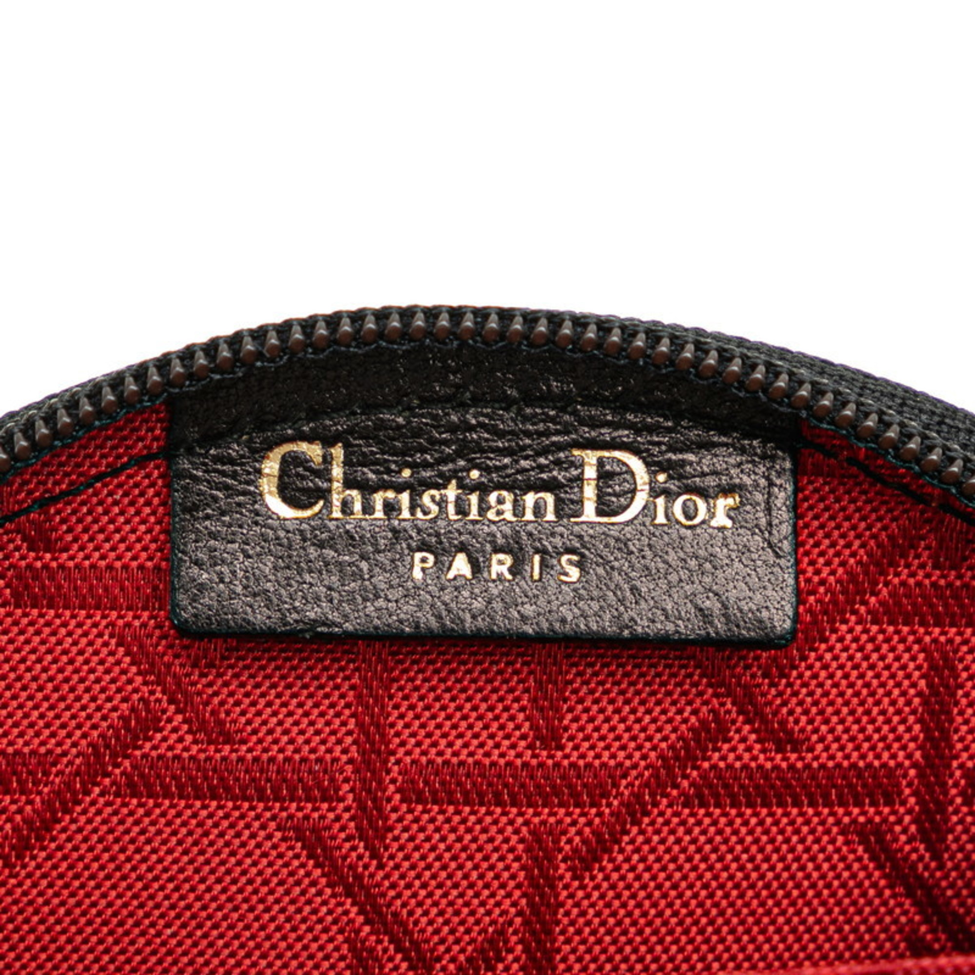 Christian Dior Dior Cannage Coin Case Black Nylon Women's