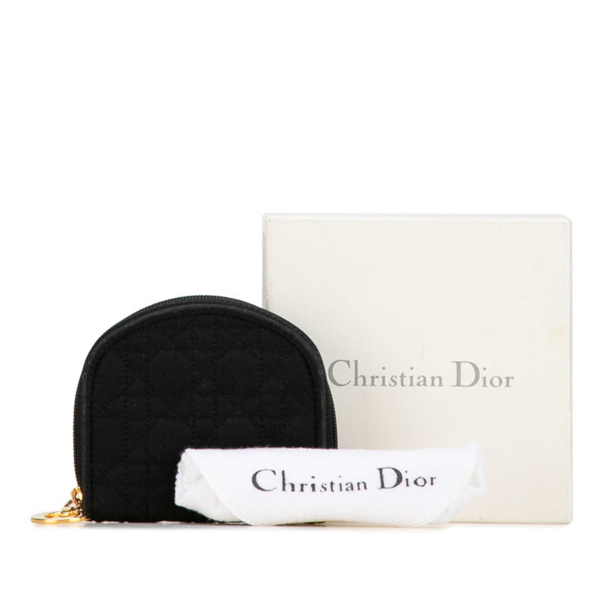 Christian Dior Dior Cannage Coin Case Black Nylon Women's