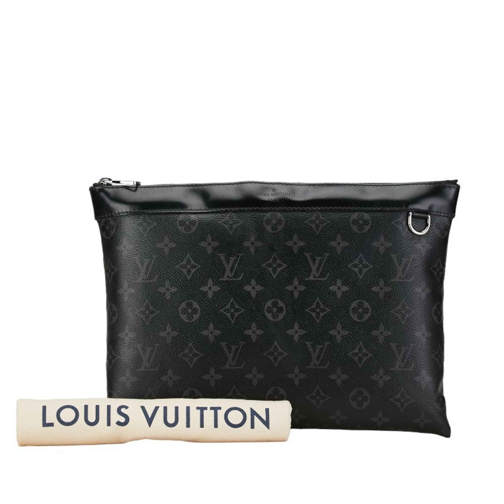 Louis Vuitton Monogram Eclipse Pochette Discovery Clutch Bag M62291 Black PVC Leather Women's LOUIS VUITTON