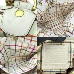 Coach Tote Bag F11791 Canvas Leather Beige White Heritage Stripe with Twilly Women's COACH