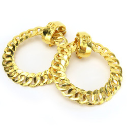 Chanel Earrings Coco Mark Metal Gold Plated Hoops Women's CHANEL