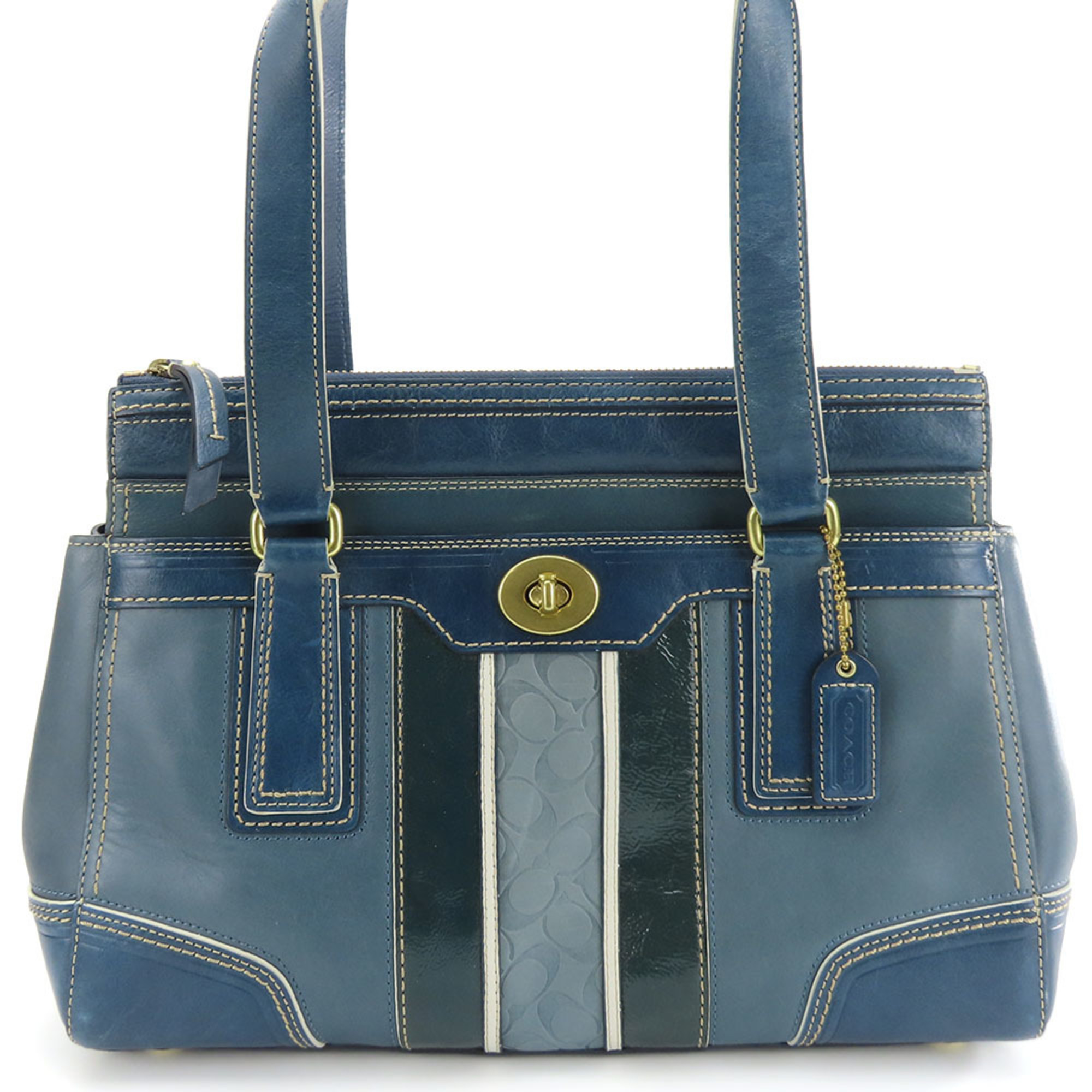 Coach handbag 11609 signature leather patent blue tote for women COACH