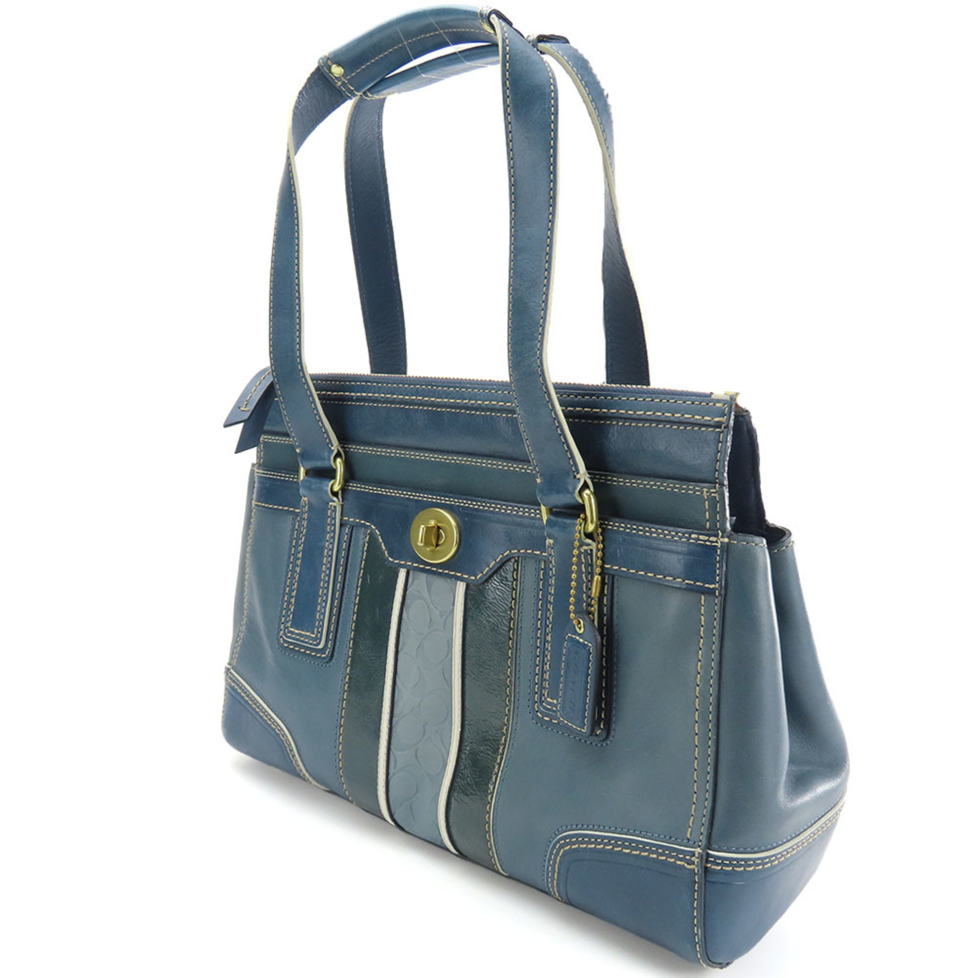 Coach handbag 11609 signature leather patent blue tote for women COACH