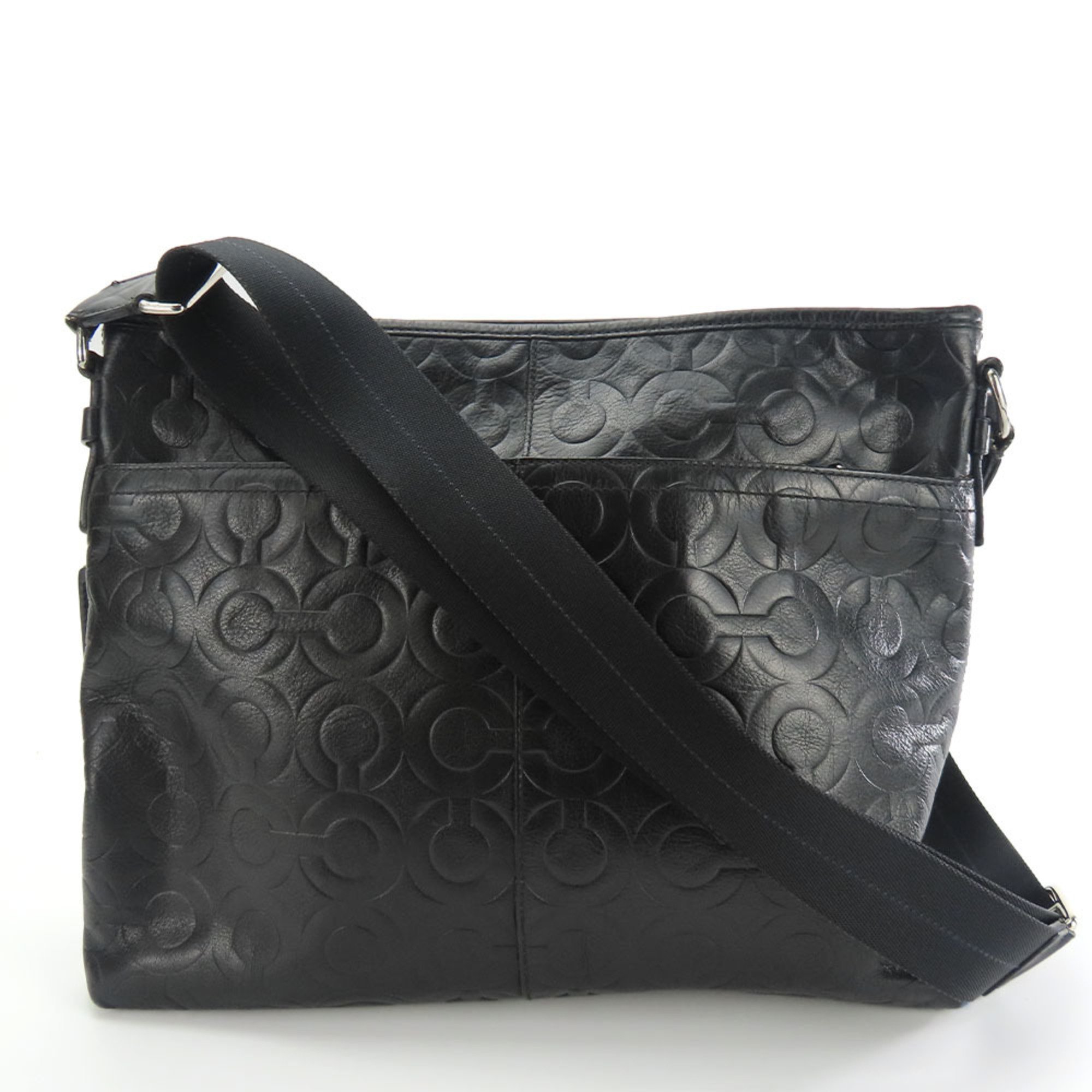 Coach Shoulder Bag 70248 Op Art Leather Black Men's COACH