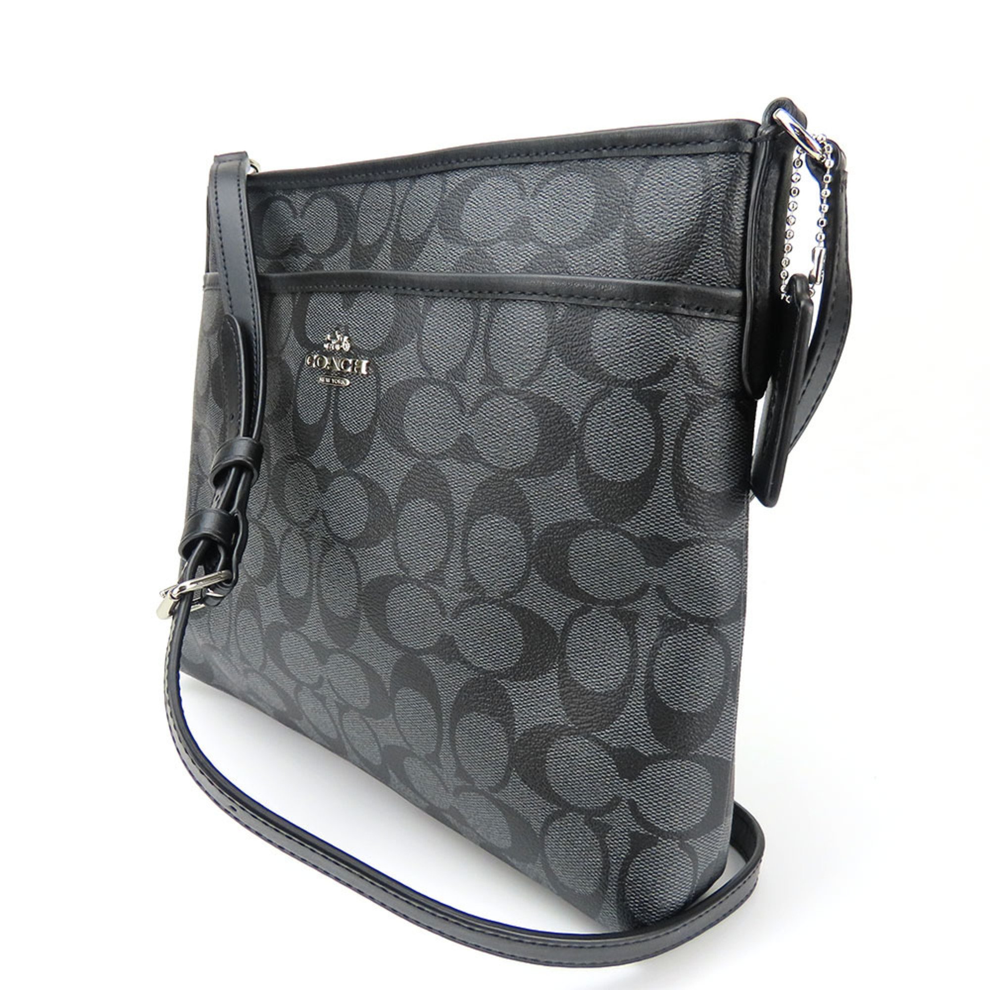 Coach Shoulder Bag F29210 Signature Leather Grey Black Women's Men's COACH