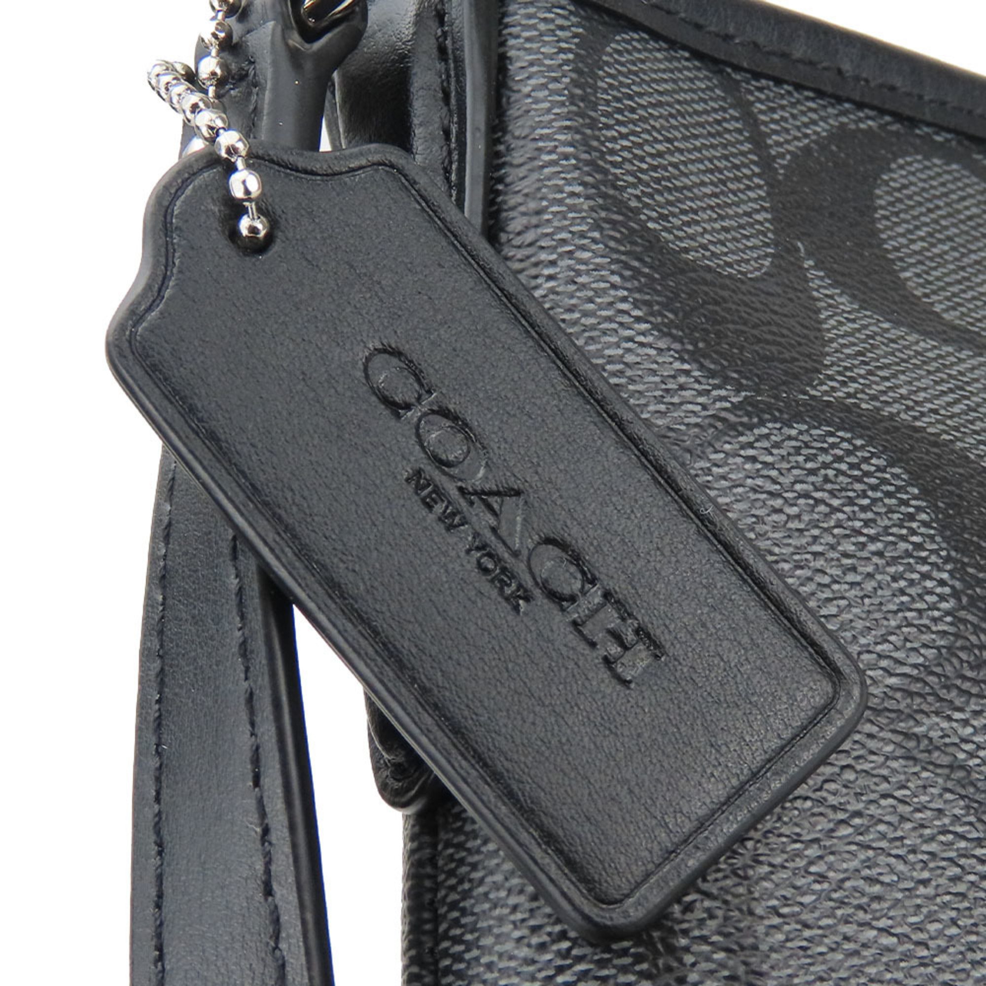 Coach Shoulder Bag F29210 Signature Leather Grey Black Women's Men's COACH